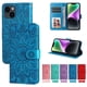 thumbnail image 1 of Funda tipo cartera FOXDOCK para iPhone 14 , diseño girasol en relieve, cuero PU, cierre magnético, soporte y tarjetero, 1 of 5