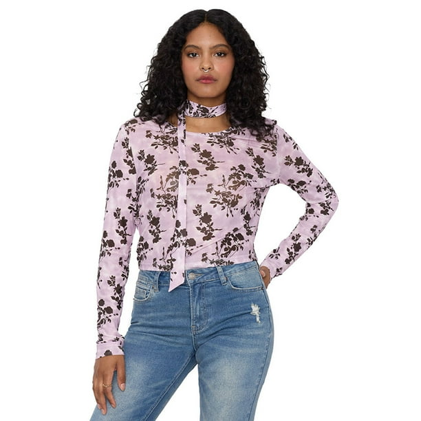 Polera Mujer Manga Larga Amarra Cuello Palo Rosa Corona