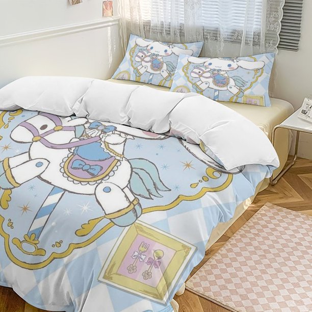 Cinnamoroll 3-Piece Twin Bed Set - Includes 1 Single Comforter And 2 Pillowcases Bedding - Fade Resistant Microfiber - Cinnamoroll