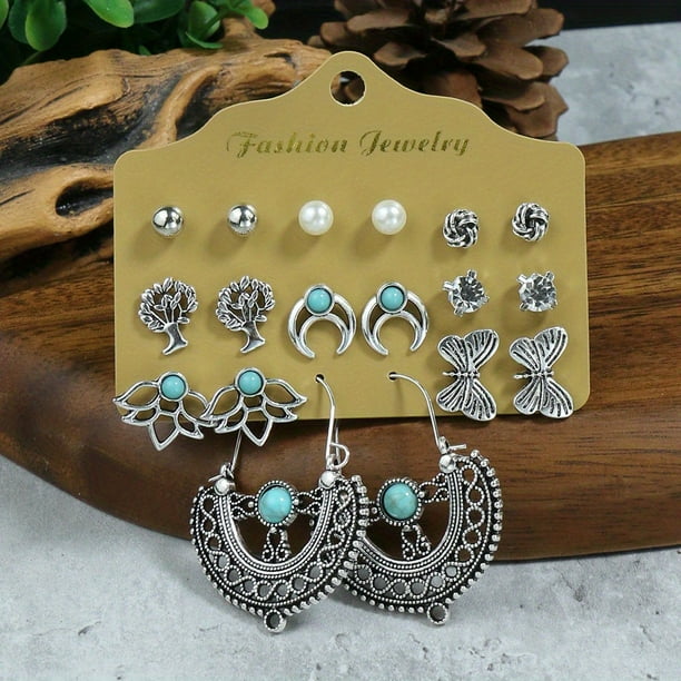 Vintage Boho Turquoise Drop Dangle Earrings Set - Perfect Gift for Women & Girls!