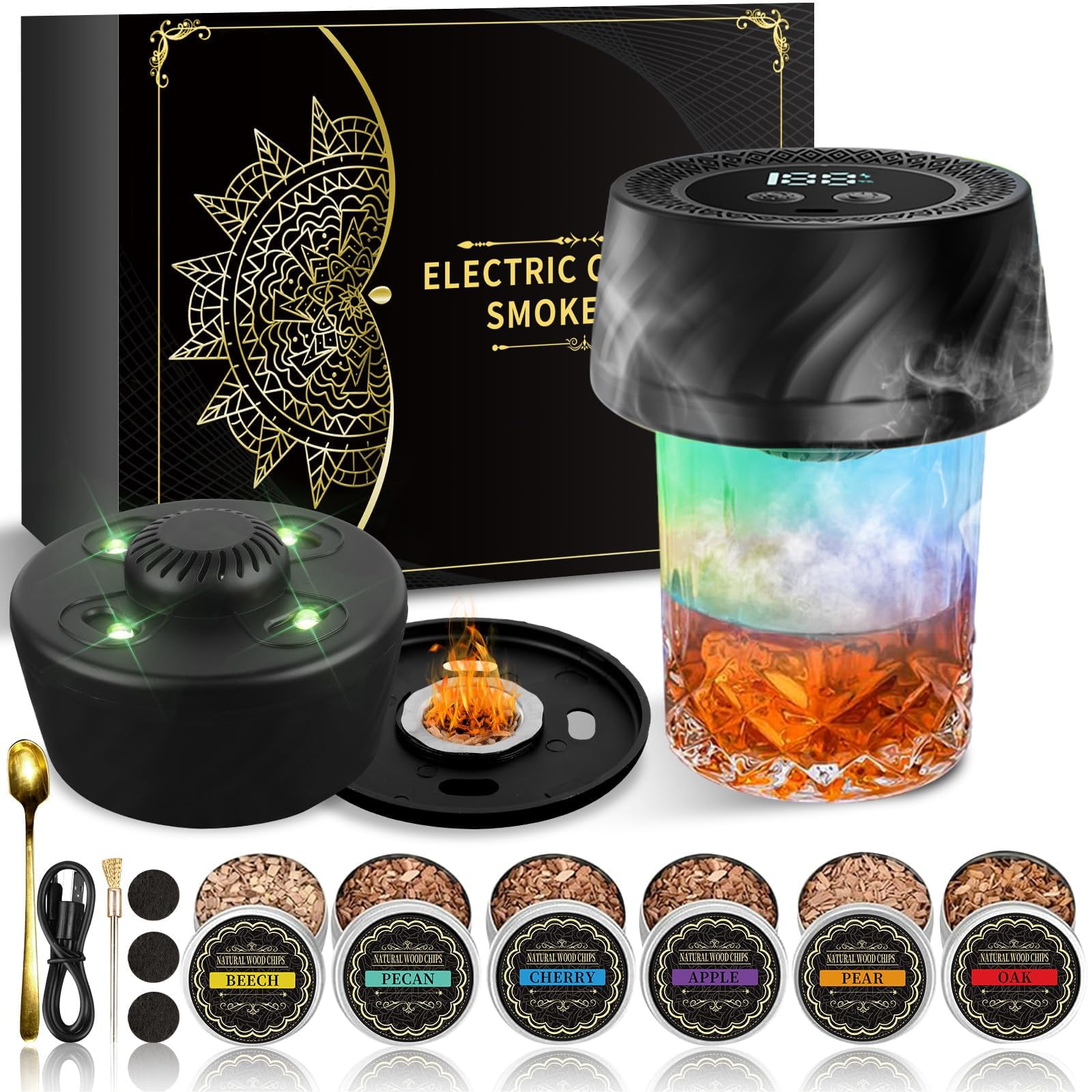 Kit Para Ahumar Whisky Eléctrico Anitehi Con 6 Astillas De Madera Y Encendedor