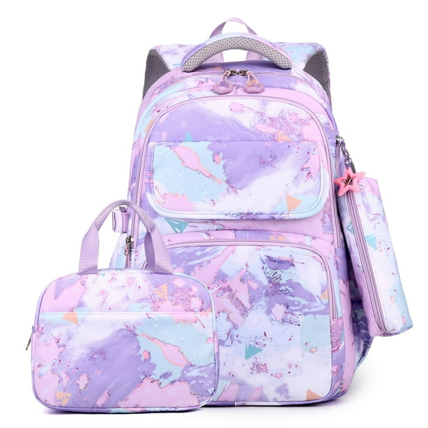 School Backpack for Girls Teens Kids Elementary School 3 Pieces Lightweight Backpack with Lunch Bag and Pencil Case