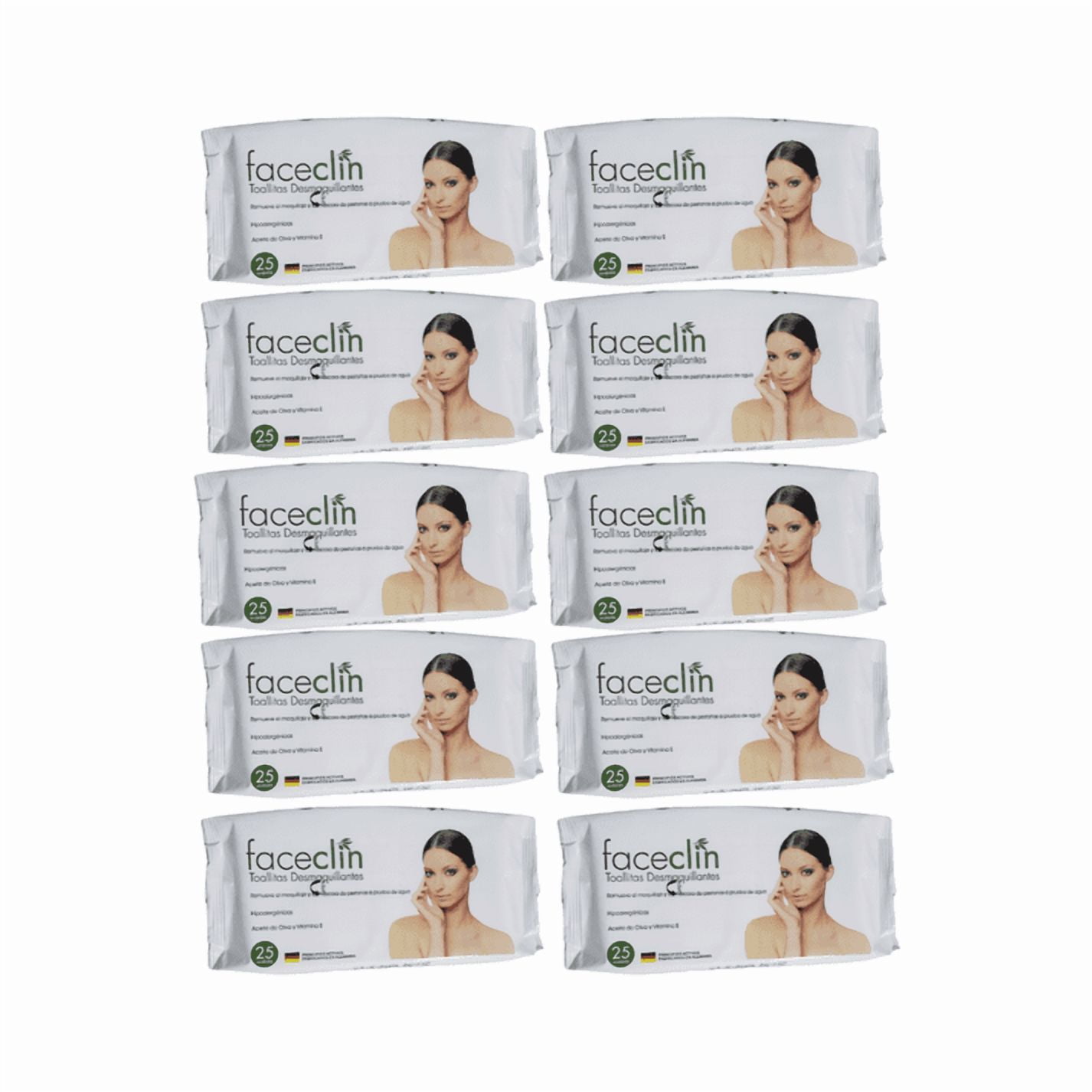 Pack 10 Toallitas Desmaquillantes Faceclin 250 Unidades En Total