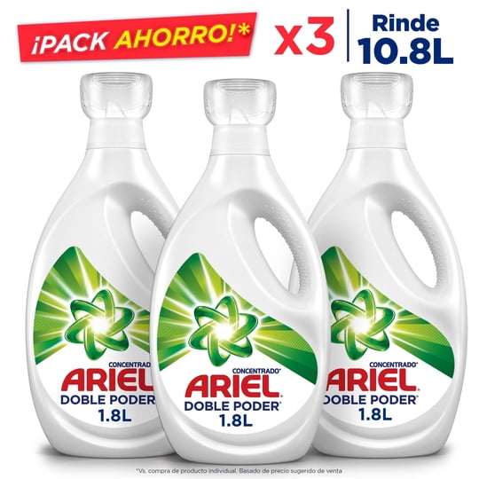 Detergente Líquido Doble Poder Pack 3 Botella 1,8 L Ariel