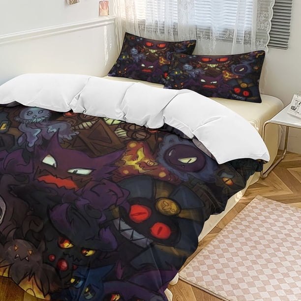 Gengar Bed Duvet Cover Funny Anime Cartoon Bedding Sets Lightweight 3 Piece Comforter Sets