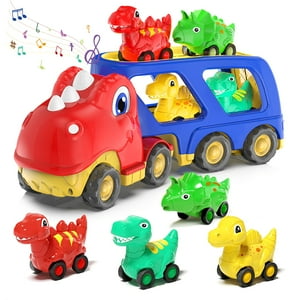 Camión De Transporte De Coches De Juguete Veslier Dinosaur Con 4 Coches Retráctiles