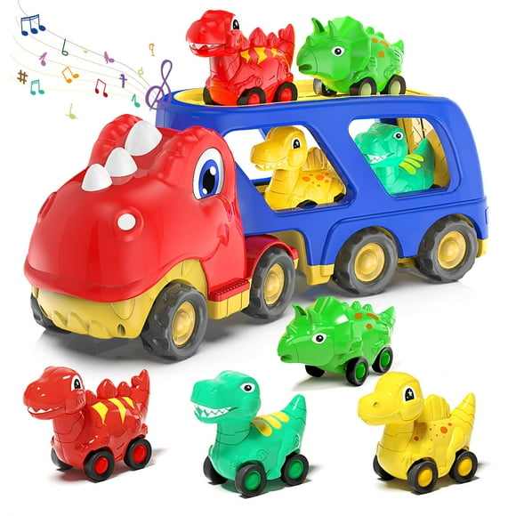 Camión de transporte de coches de juguete Veslier Dinosaur con 4 coches retráctiles