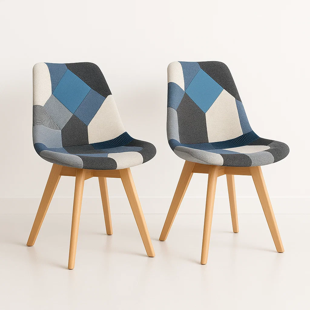 Klik Muebles - Pack De 2 Sillas Eames Patchwork Acolchada Tela Wood - Celeste