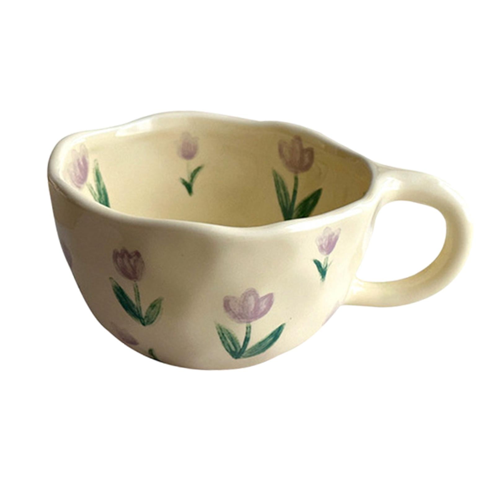 Magideal - Taza De Cerámica Taza De Café Con Flor Taza De La Mañana Taza De Agua Taza De Café Taza De Té De La Leche De Flor Irregular 250 Ml Para Tienda Cocina Violeta