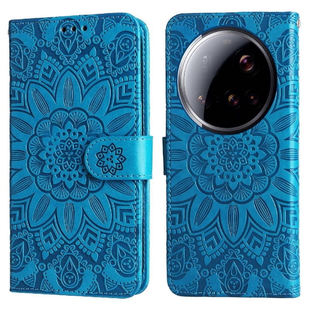 Funda tipo cartera FOXDOCK para Xiaomi 15 Ultra , diseño girasol en relieve, cuero PU, cierre magnético, soporte y tarjetero