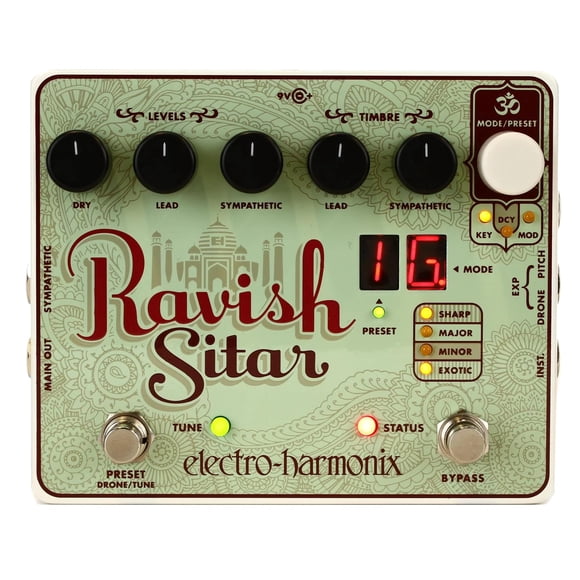Pedal emulador de sitar Electro-Harmonix Ravish con cuerdas simpáticas