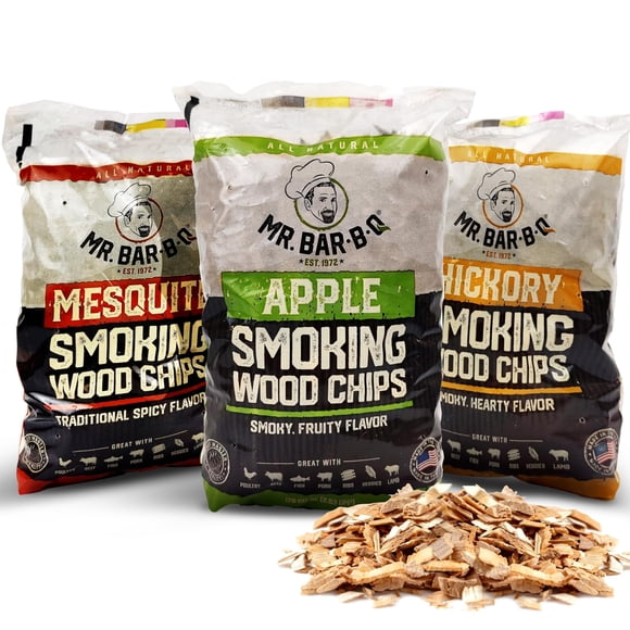 Astillas de Madera para Ahumar Mr. Bar-B-Q Paquete de 3 - Manzana, Mezquite y Hickory