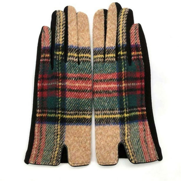 Guantes cálidos de lana escocesa a cuadros simétricos de moda para otoño e invierno, guantes de montar para mujer a prueba de frío