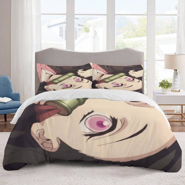 nezuko Bedding Sets Cartoon Duvet Cover Lightweight 3 Piece Bet Sets for Kids Boys Girls