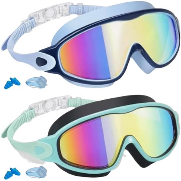 Gafas natación niños 2 pack antivaho sin fugas visión amplia fácil ajuste correa protección UV