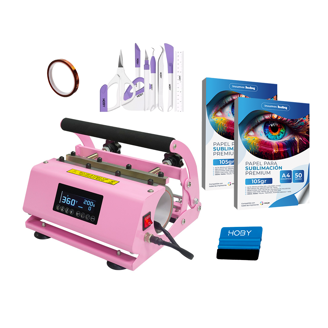 Sublipress - Kit Estampadora De Tazones Doble Rosa + Papel Y Herramientas