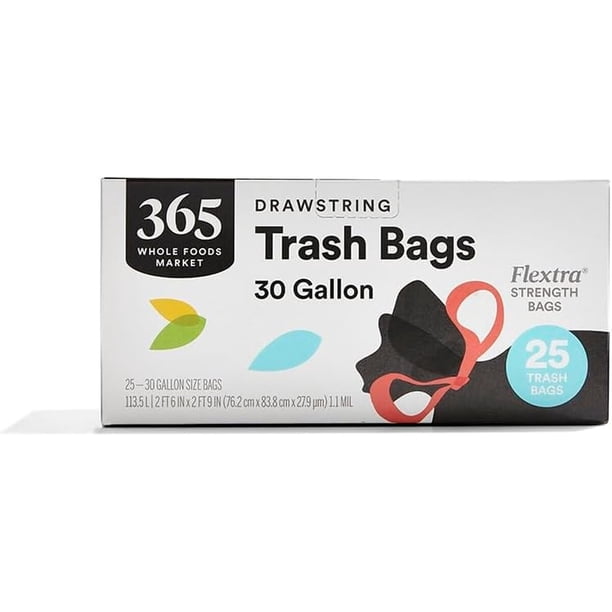 365 by Whole Foods Market Flextra Strength Drawstring Trash Bags, 30 gal, paquete de 25