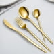 thumbnail image 5 of Juego de cubiertos dorados de 24 piezas, para 6 personas, de acero inoxidable, incluye cucharas, tenedores y cuchillos, ideal para cocina, hogar, oficina, restaurante, hotel., 5 of 5