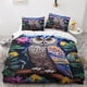 thumbnail image 2 of Funda nórdica con estampado de búho y fundas de almohada, juego de ropa de cama con estampado 3D y cierre de cremallera, diseño único, antialérgico, con flores coloridas., 2 of 3