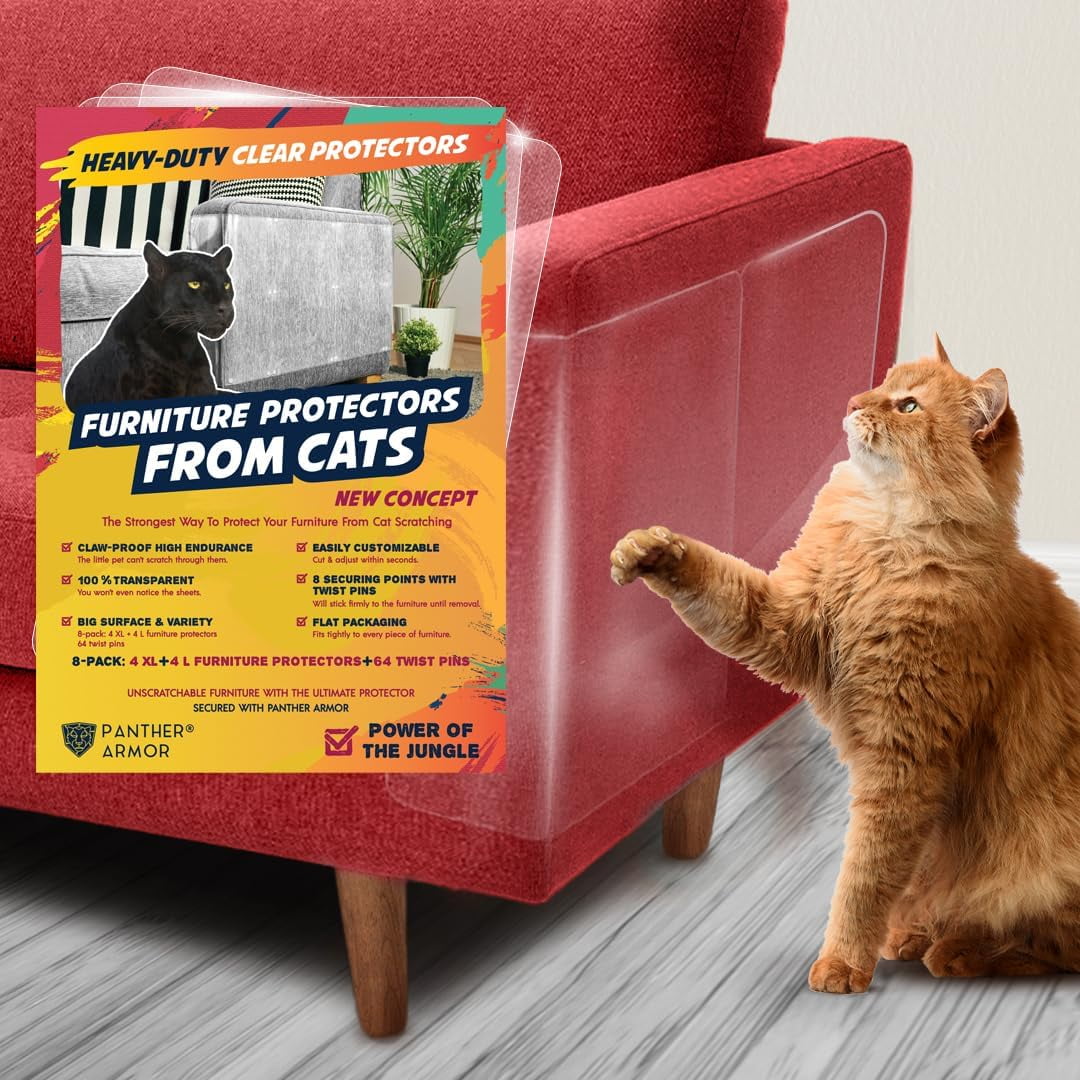 Protector De Muebles Panther Armor, Paquete De 8 Unidades, Antiarañazos, Diseño De Gato