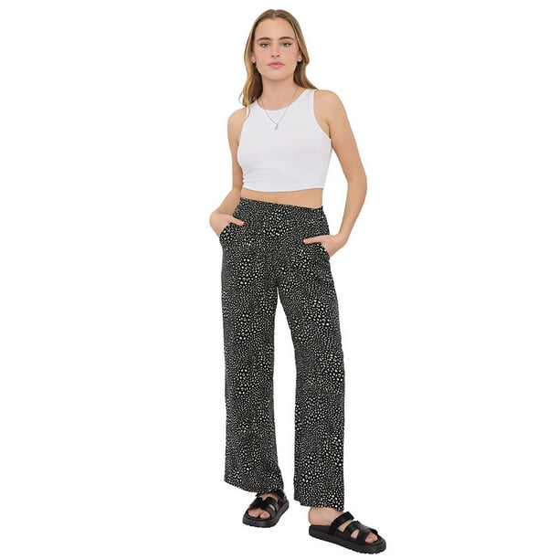Pantalón Mujer Palazzo Elastico Negro Animal Corona