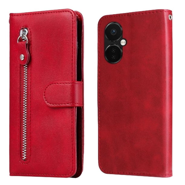 Funda con Cremallera para OnePlus Nord CE 3, Carcasa Cartera de Cuero PU con Soporte y Tarjetero