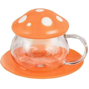 Veat00L - 1 Juego De Tazas Y Platos De Setas Con Tapa Y Plato, Tazas De Leche De Camelia, Tazas De Café, Tazas De Setas Con Tapa, Tazas De Té Filtrantes