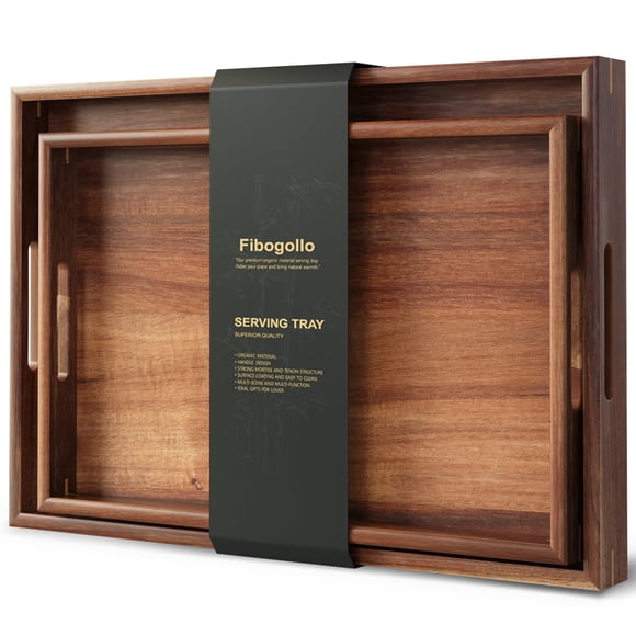 Set de 2 Bandejas para Servir Fibogollo de Madera de Acacia Marrón