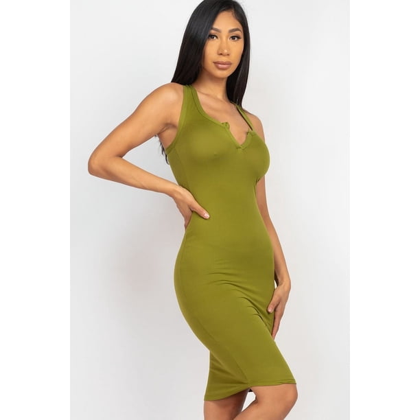 Saronite Vestido Corto Básico Ajustado con Escote Abierto, Color Rama de Olivo (para Mujer)