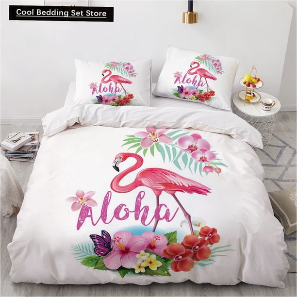 x1910 Bed SheetsFlamingo Duvet Cover Pink Animal Bedding Set for Kids Teens Adults Watercolor Style Quilt Cover with Pillowcase 3-Piece Bedding Set (1 Duvet Cover + 2 Pillow Shams) nj1910