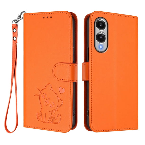 Funda de Gato tipo Libro para Samsung Galaxy S25 Edge, Naranja