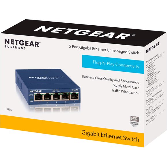 Switch NETGEAR GS105 de 5 puertos Gigabit no gestionado de metal
