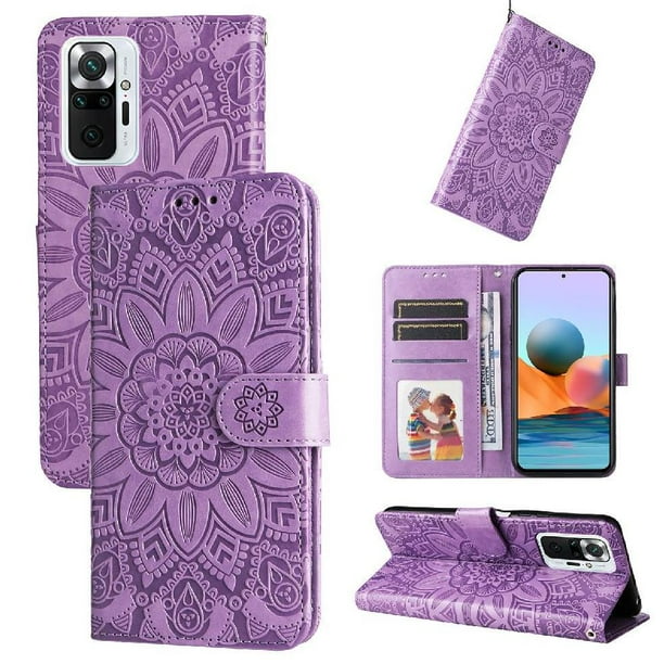 Funda tipo cartera FOXDOCK para Xiaomi Note 10 Pro 4G , diseño girasol en relieve, cuero PU, cierre magnético, soporte y tarjetero