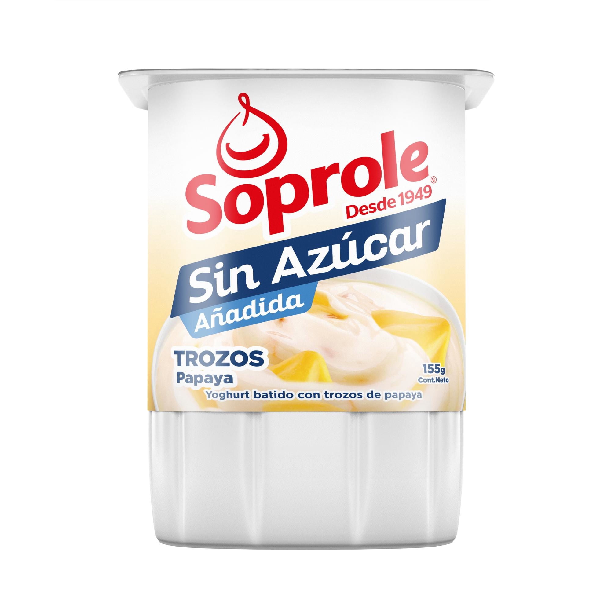 Yoghurt Batido Sin Azucar Con Trozos Sabor Papaya Pote 155 g Soprole