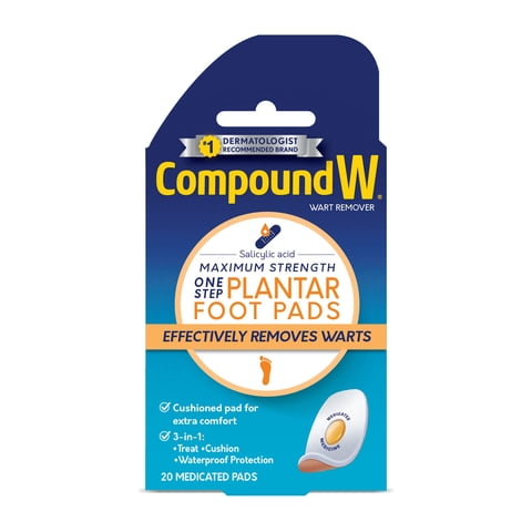 Compound W - Almohadillas Para Pies Eliminadoras De Verrugas Plantares Compuestas Con Un Máximo De 20 Almohadillas