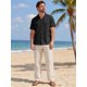thumbnail image 2 of Camisa de Punto Hueco para Hombre INSPIRE CHIC Manga Corta con Botones Textura Transpirable Camisas de Verano para la Playa M Negro, 2 of 5