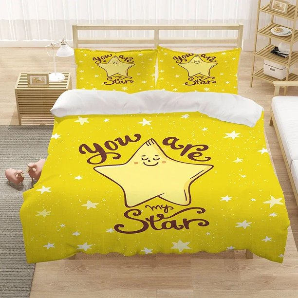 x1391 Bed SheetsCute Cartoon Little Star Bedding Set Duvet Cover Bedroom Comforter Covers Twin Size Quilt Cover Home Textile /PCS 3-Piece Bedding Set (1 Duvet Cover + 2 Pillow Shams) nj1391