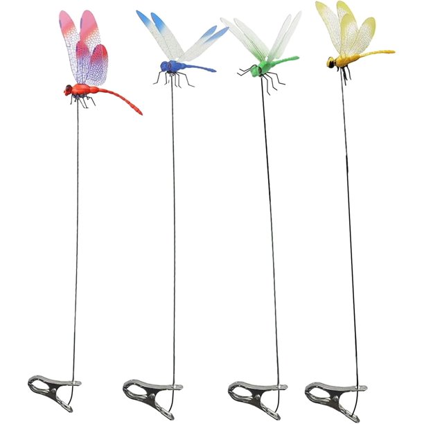 Clips libélula repelente insectos 12 pack realista 3D estacas jardín sombrero alejar insectos