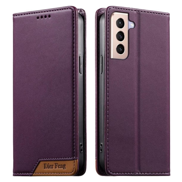Funda Tipo Cartera de Cuero Sintético para Samsung Galaxy S21 Plus Bloqueo RFID, con Ranuras para Tarjetas y Bolsillo para Efectivo, Cierre Magnético Fuerte Morado