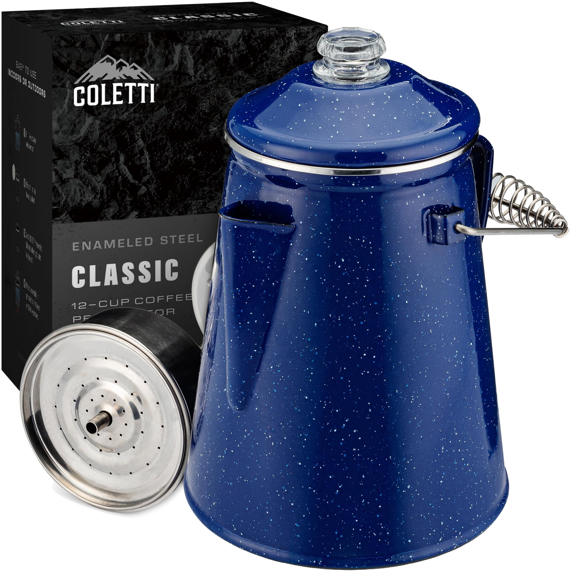 Cafetera Percolator Coletti Classic Para 12 Tazas, Color Azul Esmaltado