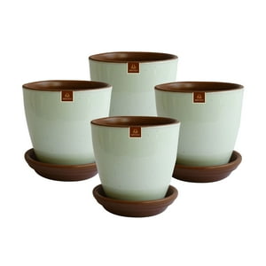Pottery - Set De 4 Maceta Zafiro 14Cm Verde Agua Y Sus Platos