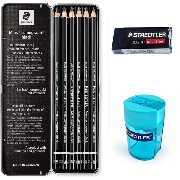 Lápices Yosogo Staedtler paquete de 6 (8B‑HB) + sacapuntas + goma