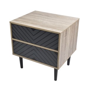 Relan - Velador Top Living Night Con Cajones Negro Y Madera