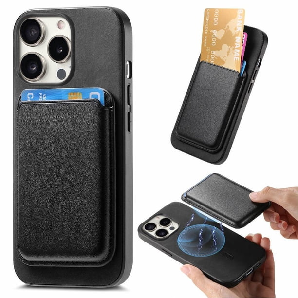 Funda de Cuero Magnética con Tarjetero para iPhone 16 Pro Max Cubierta Delgada Negro