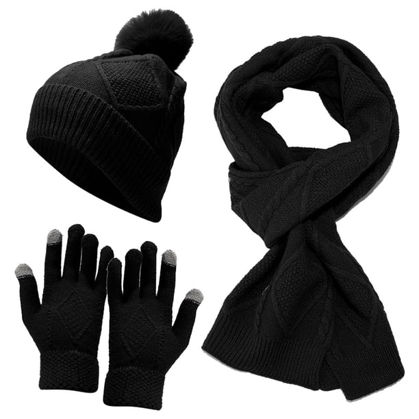 Conjunto de tres piezas de gorro, bufanda y guantes, cálido y aislante, gorro de punto grueso.