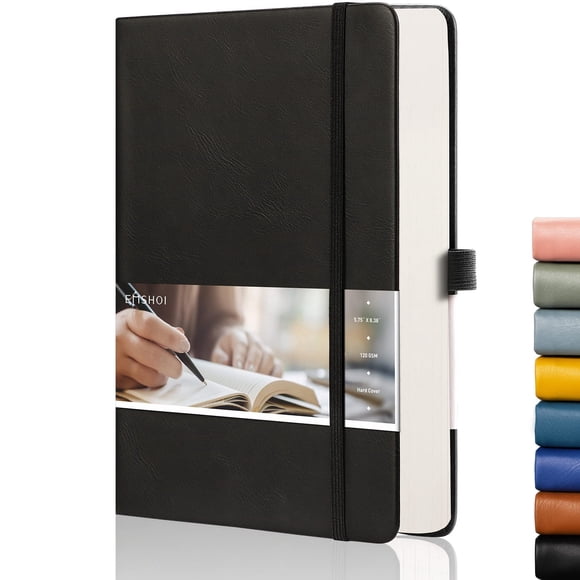 Cuaderno EMSHOI Dotted A5 de 256 páginas con tapa de piel, color negro