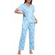 thumbnail image 2 of INSPIRE CHIC Conjunto de Pijama para Mujer Manga Corta Ropa de Dormir Camisones Botón Abajo Estampado de Patrón Cuello con Solapa Cintura Elástica Pantalones de Pierna Ancha Recta L Azul, 2 of 6