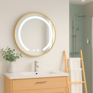 Joytek - Espejo Redondo Marco Dorado Touch Con Luz Led 3 Colores 50 Cm