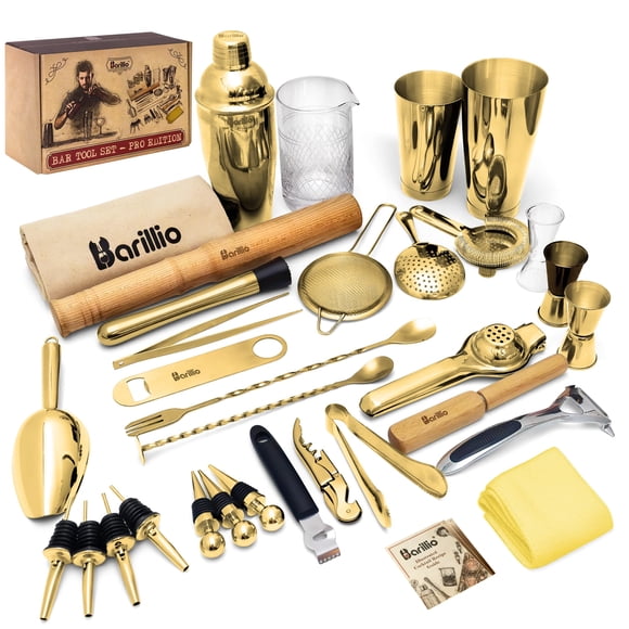 Juego de herramientas de bar Barillio Pro Edition Gold, acero inoxidable, 32 piezas