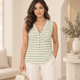 thumbnail image 2 of Polera Mujer Rayada Sin Mangas Cuello V Con Botones verde Talla Única, 2 of 4